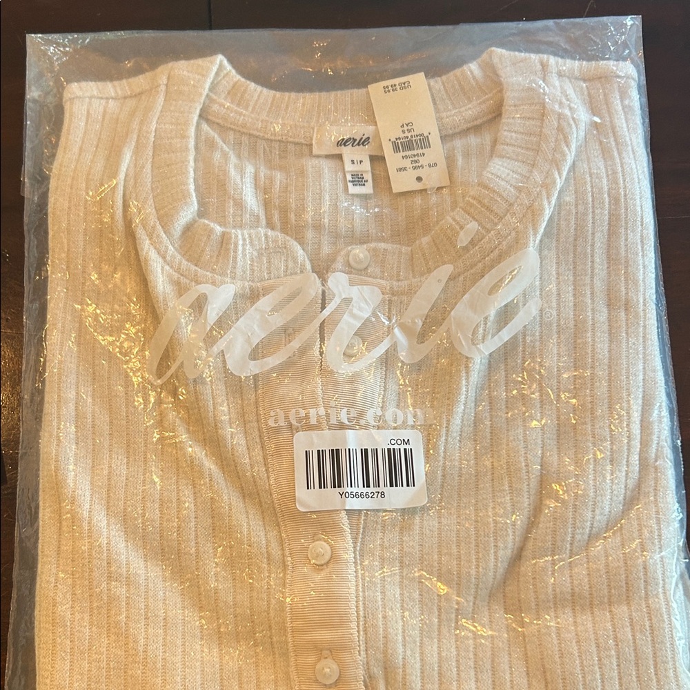 Aerie Women's Ribbed Cream Cardigan